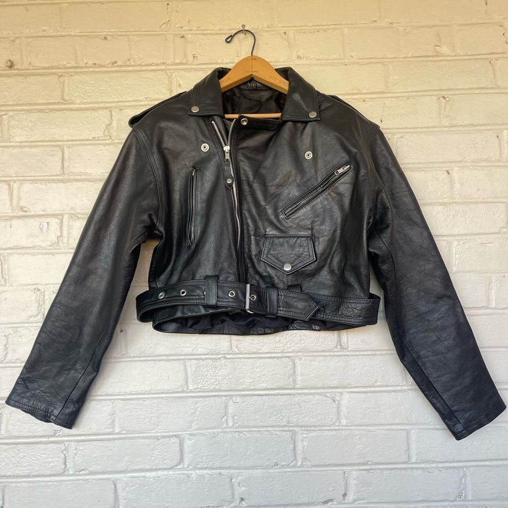 Protech Vintage Classic Biker Black Leather Jacket View 4